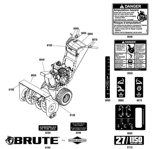 Decals Group Diagram and Parts List for 1696281-00 2012 Briggs and Stratton Snow Blower